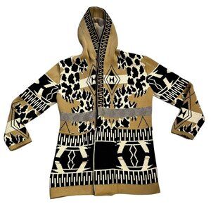 (25118) One In A Million Women's Long Sweater Hooded Leopard Print Size XL Zip